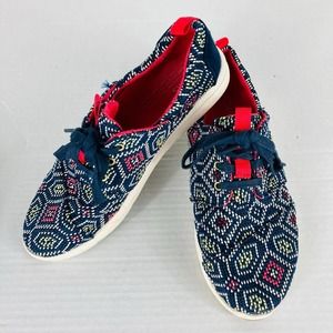 Toms Womens Sz 7 Del Rey Navy Woven Lace Up Casual Sneakers Comfort Multicolor